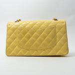 CHANEL Handbag Yellow Lambskin Quilted Double Classic Flap Medium Light Gold Hardware - Redeluxe