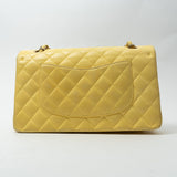 CHANEL Handbag Yellow Lambskin Quilted Double Classic Flap Medium Light Gold Hardware - Redeluxe