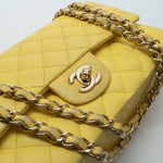 CHANEL Handbag Yellow Lambskin Quilted Double Classic Flap Medium Light Gold Hardware - Redeluxe