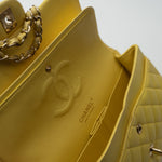 CHANEL Handbag Yellow Lambskin Quilted Double Classic Flap Medium Light Gold Hardware - Redeluxe