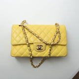 CHANEL Handbag Yellow Lambskin Quilted Double Classic Flap Medium Light Gold Hardware - Redeluxe