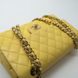 CHANEL Handbag Yellow Lambskin Quilted Double Classic Flap Medium Light Gold Hardware - Redeluxe