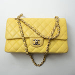 CHANEL Handbag Yellow Lambskin Quilted Double Classic Flap Medium Light Gold Hardware - Redeluxe