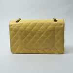 CHANEL Handbag Yellow Lambskin Quilted Double Classic Flap Medium Light Gold Hardware - Redeluxe