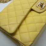 CHANEL Handbag Yellow Lambskin Quilted Double Classic Flap Medium Light Gold Hardware - Redeluxe