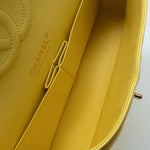 CHANEL Handbag Yellow Lambskin Quilted Double Classic Flap Medium Light Gold Hardware - Redeluxe