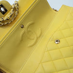 CHANEL Handbag Yellow Lambskin Quilted Double Classic Flap Medium Light Gold Hardware - Redeluxe