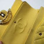 CHANEL Handbag Yellow Lambskin Quilted Double Classic Flap Medium Light Gold Hardware - Redeluxe
