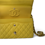 CHANEL Handbag YELLOW Yellow Caviar Quilted Classic Flap Medium Light Gold Hardware - Redeluxe