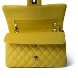 CHANEL Handbag YELLOW Yellow Caviar Quilted Classic Flap Medium Light Gold Hardware - Redeluxe