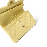 CHANEL Handbag Yellow Yellow Caviar Quilted Classic Flap Small Light Gold Hardware - Redeluxe
