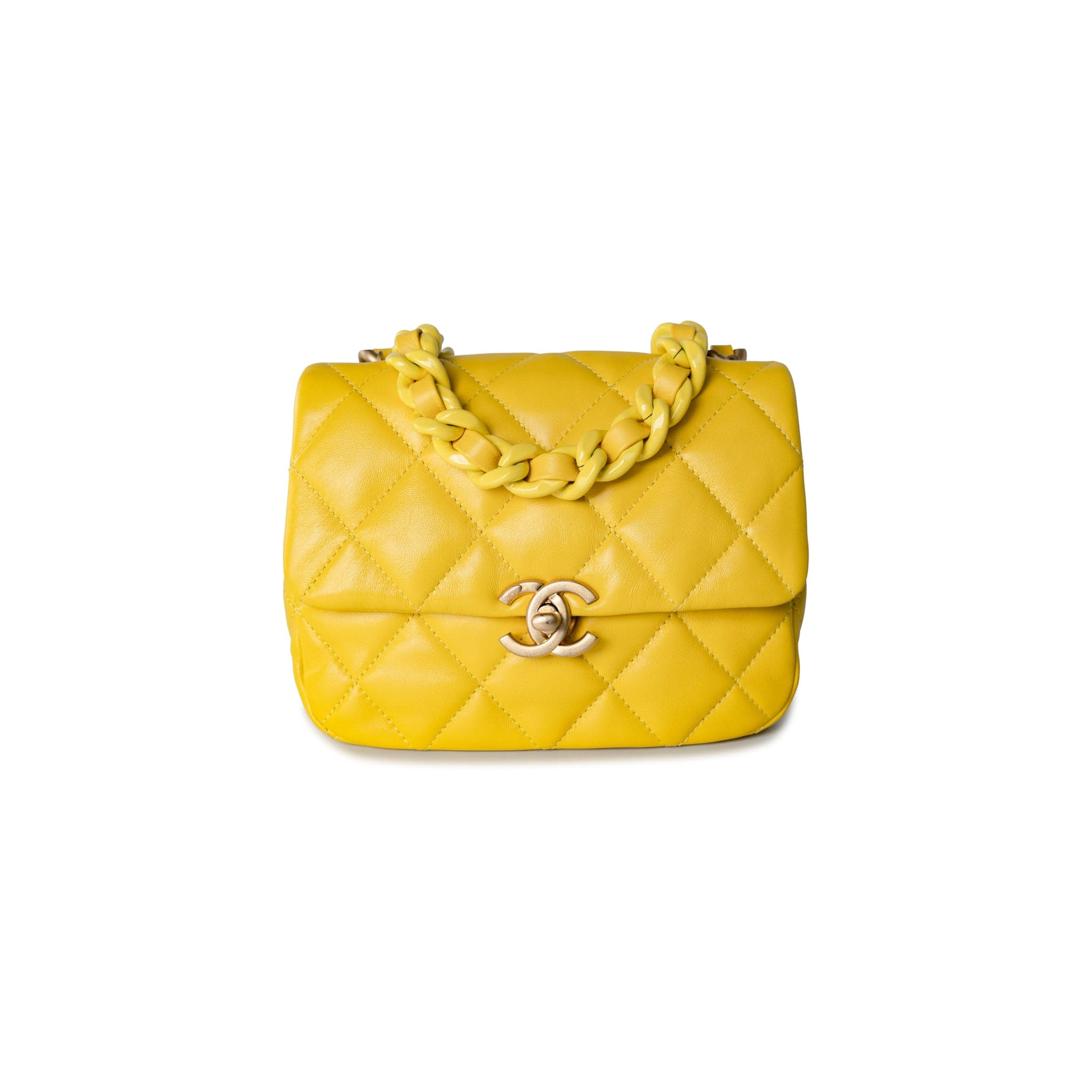 Yellow Lambskin Quilted Lacquered Metal CC Flap Bag – REDELUXE