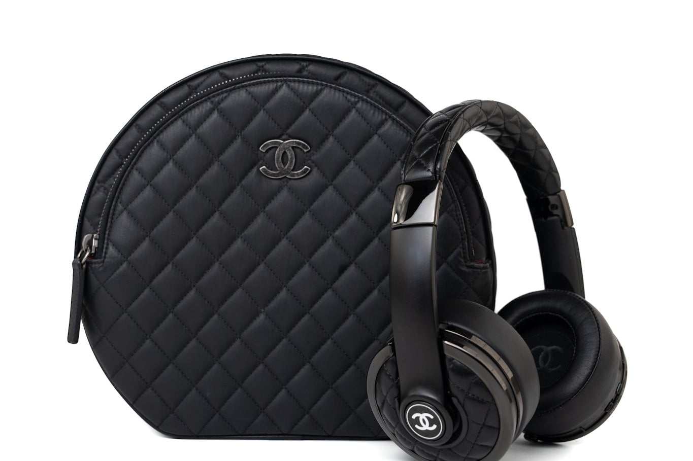 CHANEL Headphones Black Chanel x Monster Black Quilted Headphones w/ Case - Redeluxe