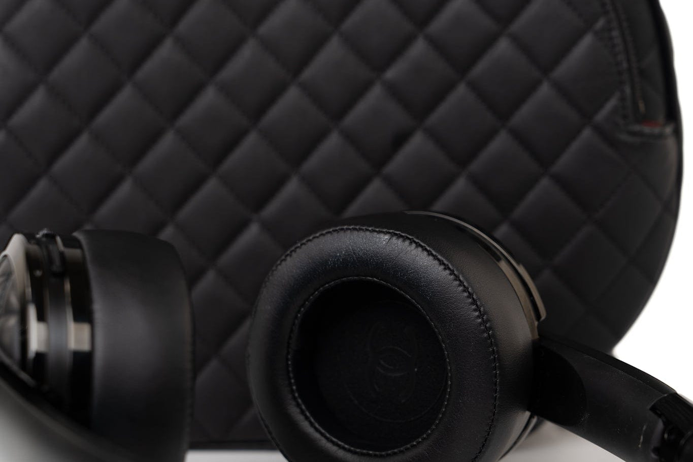 CHANEL Headphones Black Chanel x Monster Black Quilted Headphones w/ Case - Redeluxe