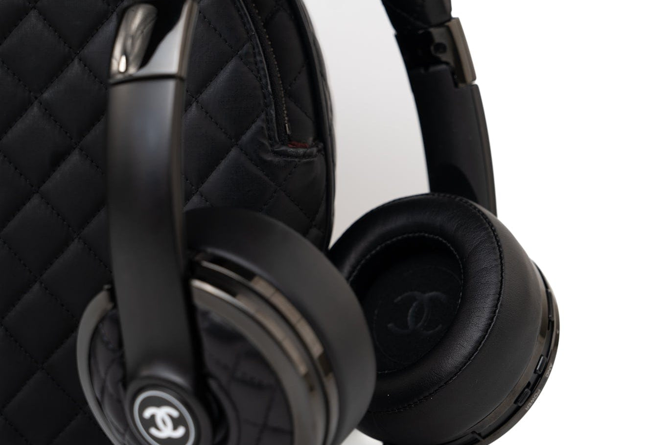CHANEL Headphones Black Chanel x Monster Black Quilted Headphones w/ Case - Redeluxe