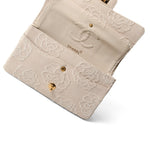 CHANEL Ivory Ivory Canvas Camellia Classic Double Flap Gold Hardware Vintage - Redeluxe