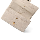 CHANEL Ivory Ivory Canvas Camellia Classic Double Flap Gold Hardware Vintage - Redeluxe