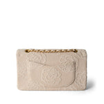 CHANEL Ivory Ivory Canvas Camellia Classic Double Flap Gold Hardware Vintage - Redeluxe