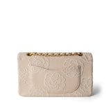 CHANEL Ivory Ivory Canvas Camellia Classic Double Flap Gold Hardware Vintage - Redeluxe