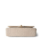CHANEL Ivory Ivory Canvas Camellia Classic Double Flap Gold Hardware Vintage - Redeluxe