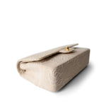 CHANEL Ivory Ivory Canvas Camellia Classic Double Flap Gold Hardware Vintage - Redeluxe