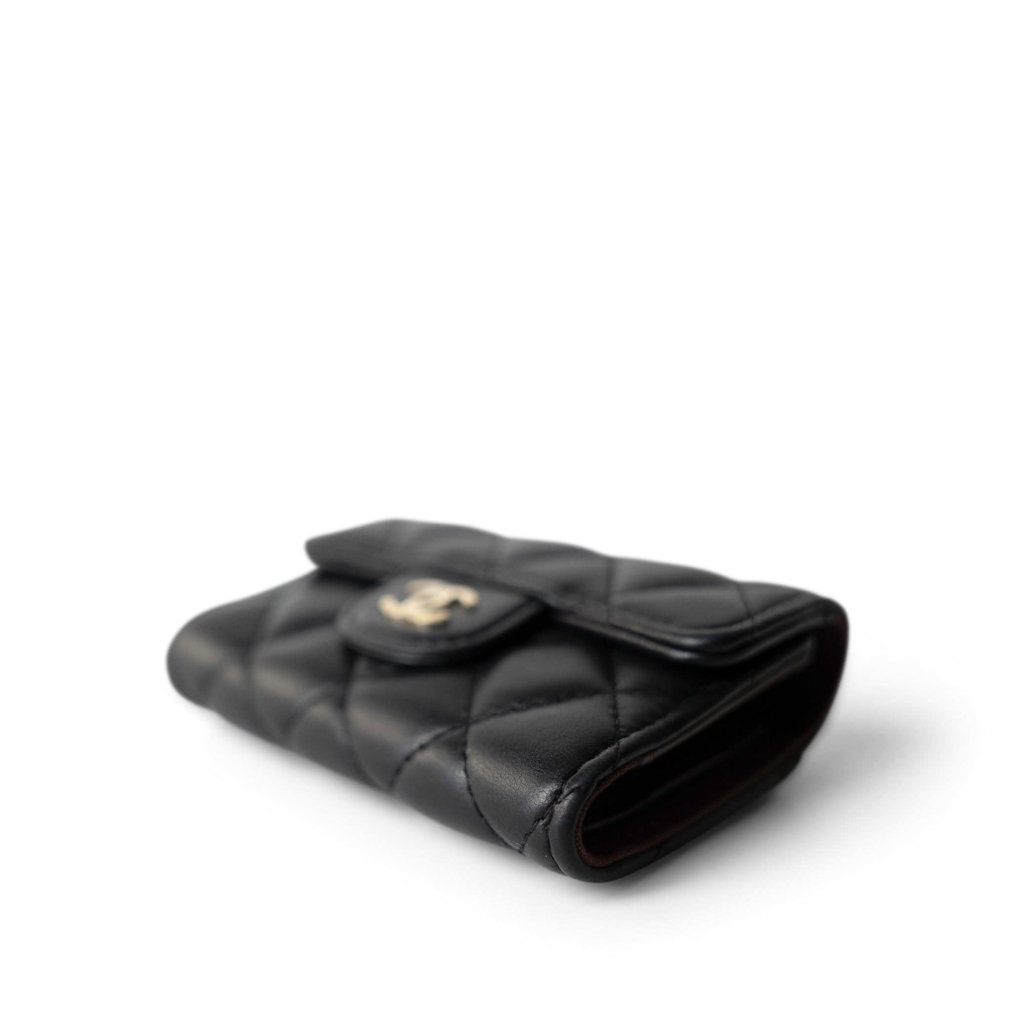 CHANEL Key Holder 23C Black Burgundy Classic Flap Key Holder Lambskin Light Gold Hardware - Redeluxe