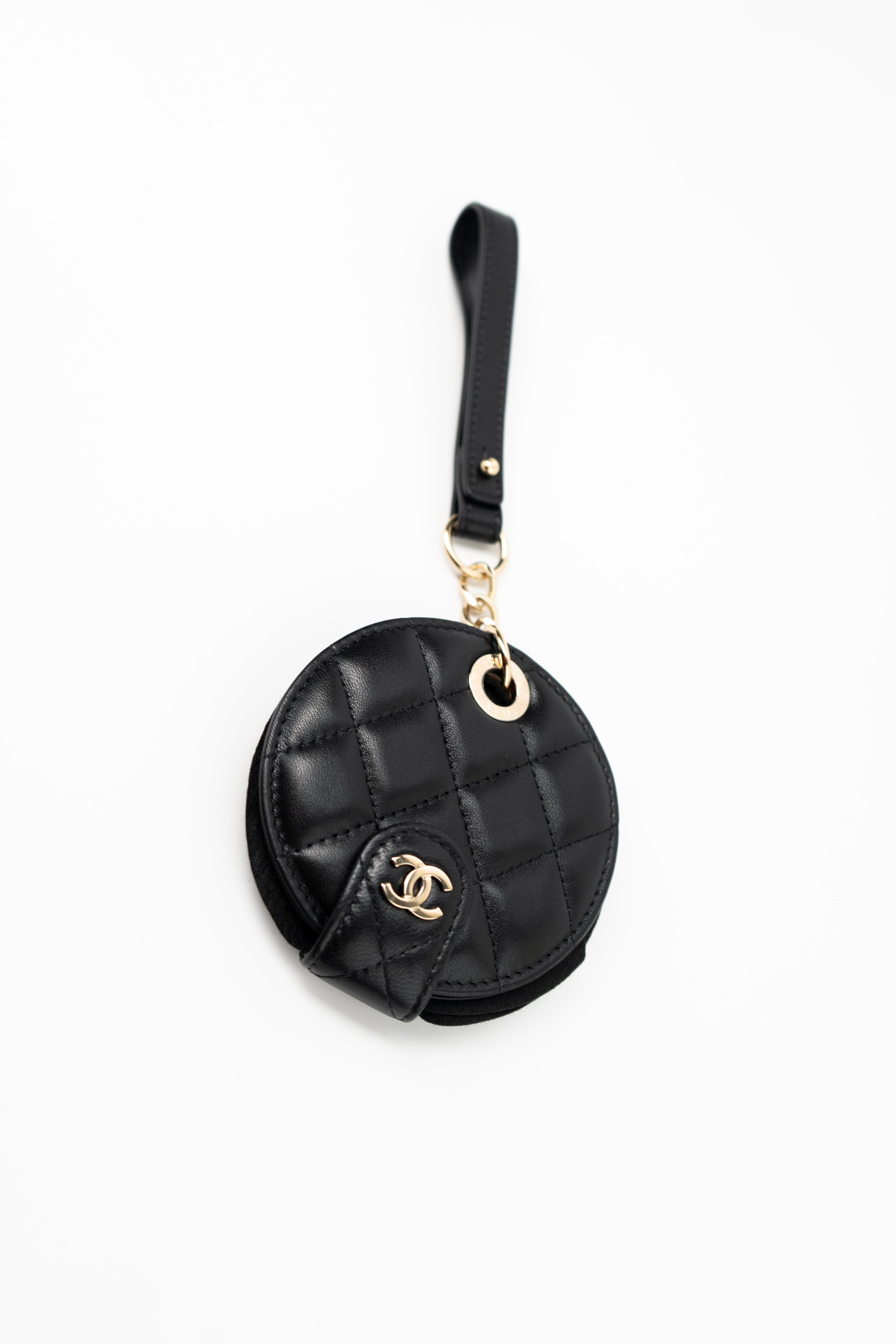 Buy Luxury CHANEL Quilted Black Lambskin Key Chain Travel Tag