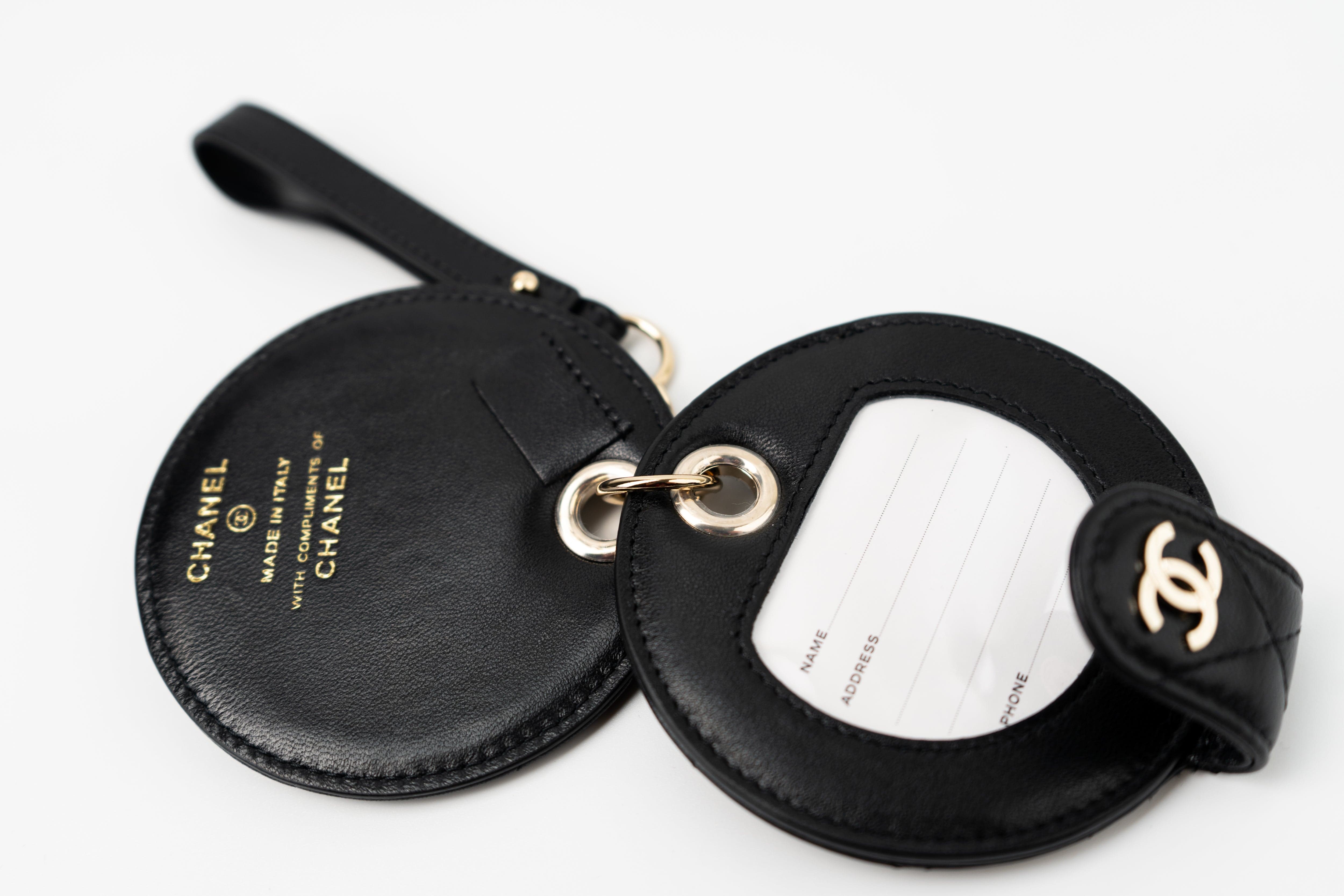 Buy Luxury CHANEL Quilted Black Lambskin Key Chain Travel Tag