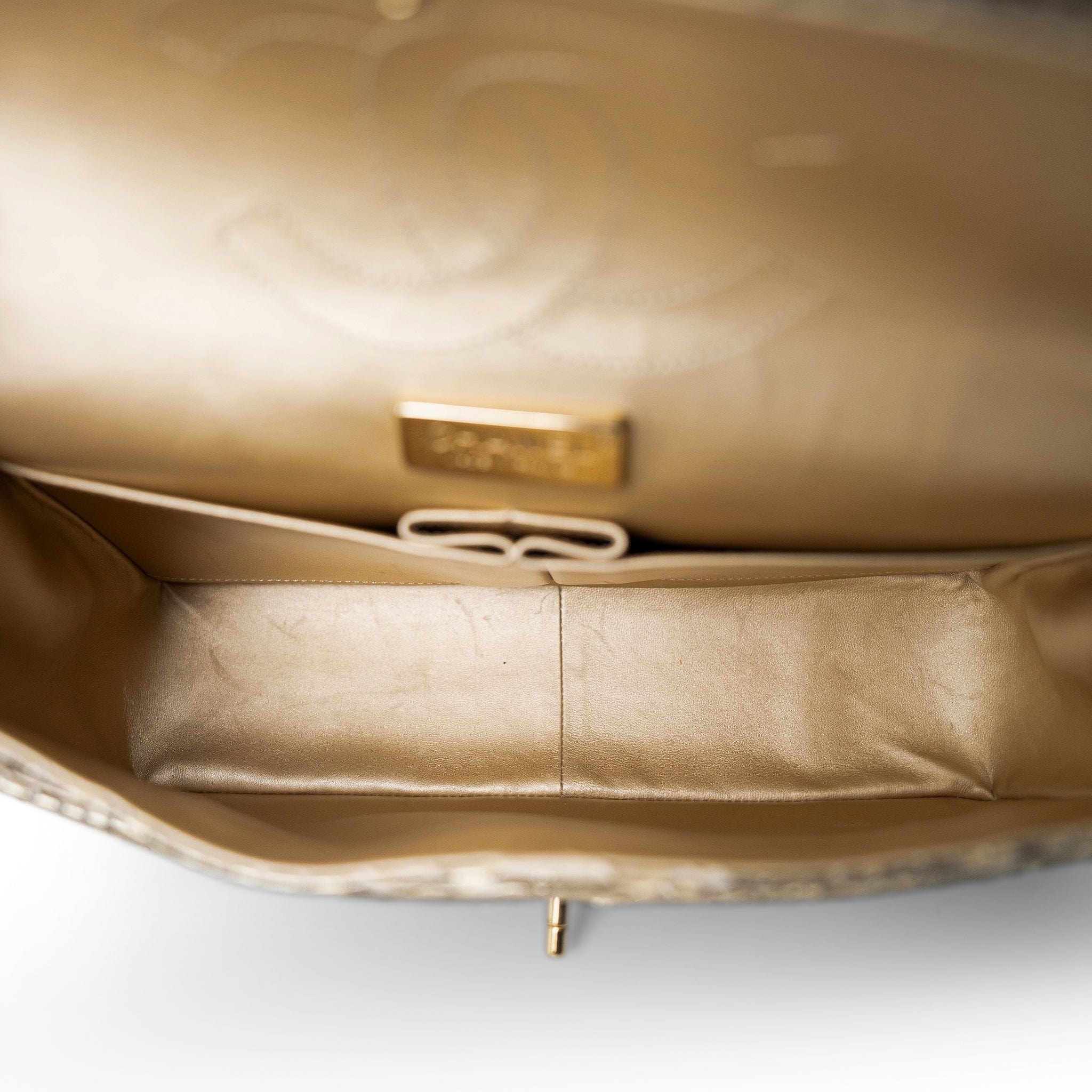 CHANEL Pearl Python Jumbo Classic Flap Light Gold Hardware - Redeluxe