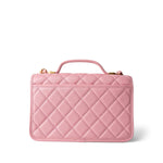 CHANEL Pink 22K Pink Caviar Quilted School Memory Top Handle Flap Aged Gold Hardware - Redeluxe