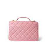 CHANEL Pink 22K Pink Caviar Quilted School Memory Top Handle Flap Aged Gold Hardware - Redeluxe