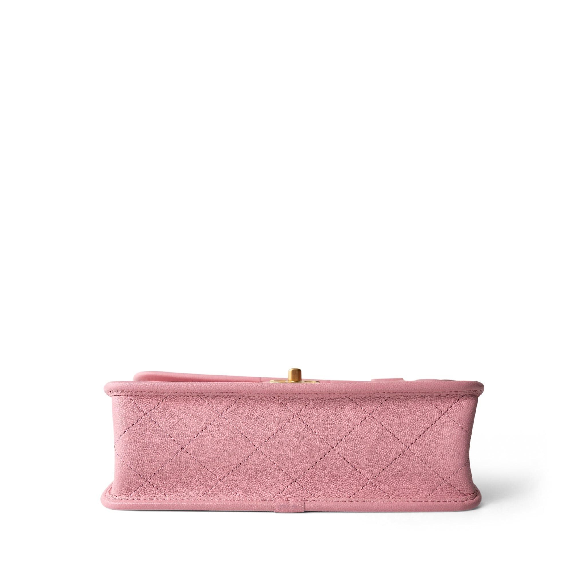 CHANEL Pink 22K Pink Caviar Quilted School Memory Top Handle Flap Aged Gold Hardware - Redeluxe