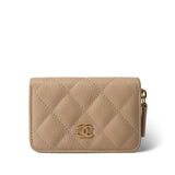 CHANEL Pouch Purse Beige Beige Caviar Quilted Zip Coin Purse - Redeluxe