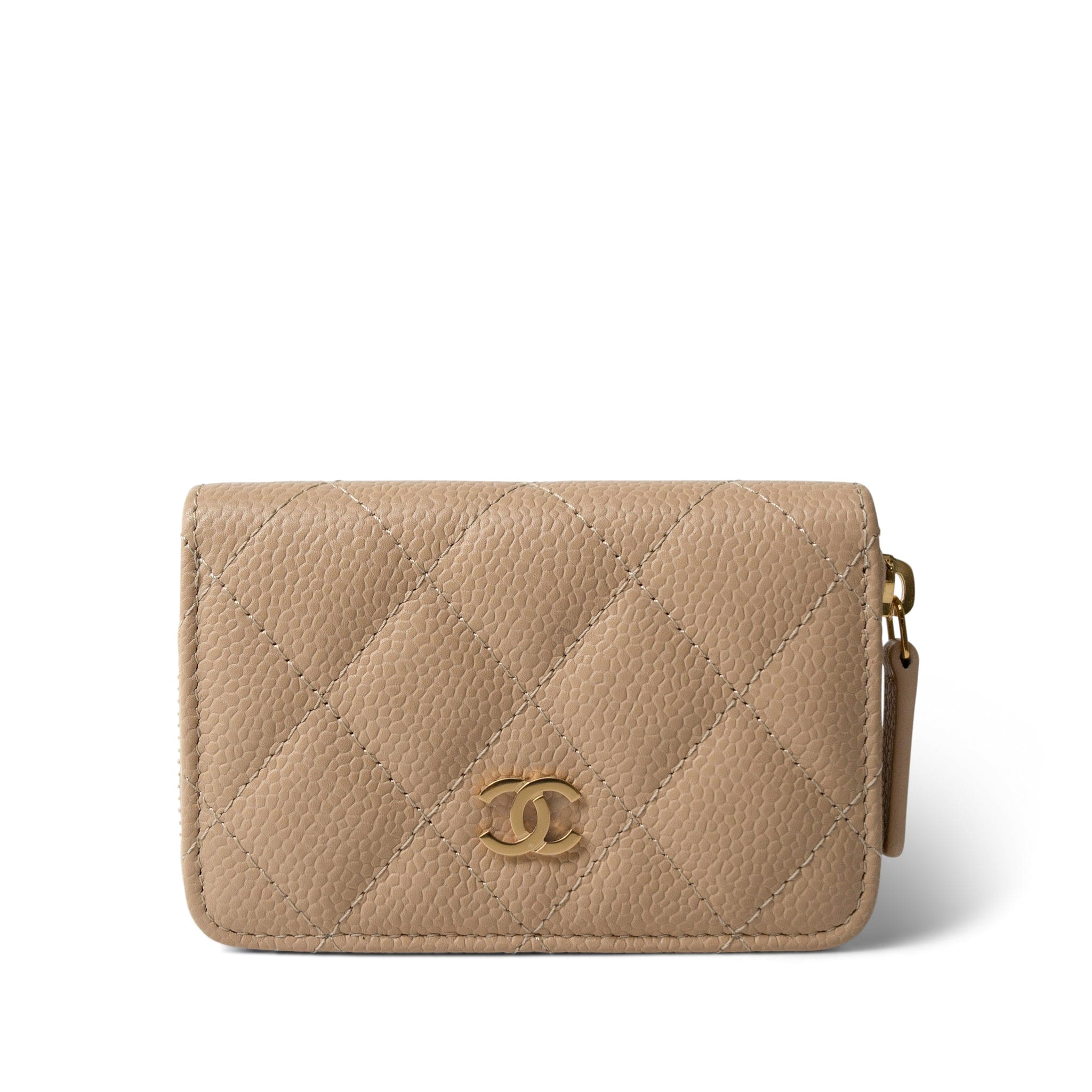 CHANEL Pouch Purse Beige Beige Caviar Quilted Zip Coin Purse - Redeluxe