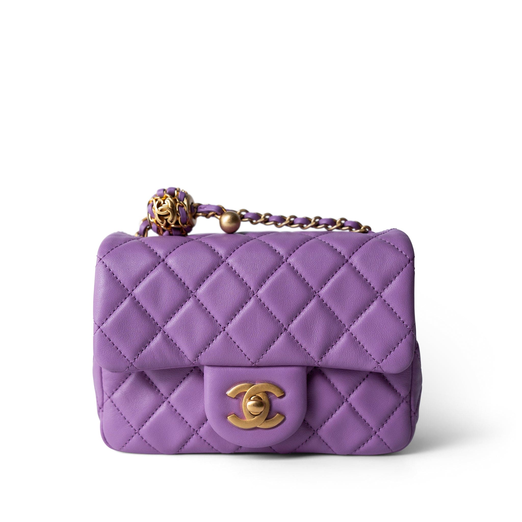 CHANEL Purple Purple Lambskin Quilted Pearl Crush Mini Square Aged Gold Hardware - Redeluxe