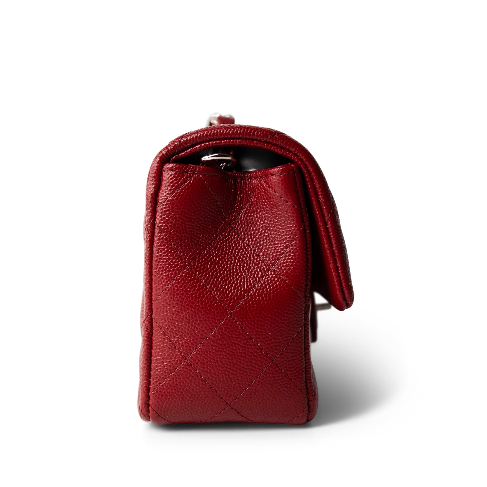 Red Caviar Quilted Mini Rectangular Flap Silver Hardware – REDELUXE