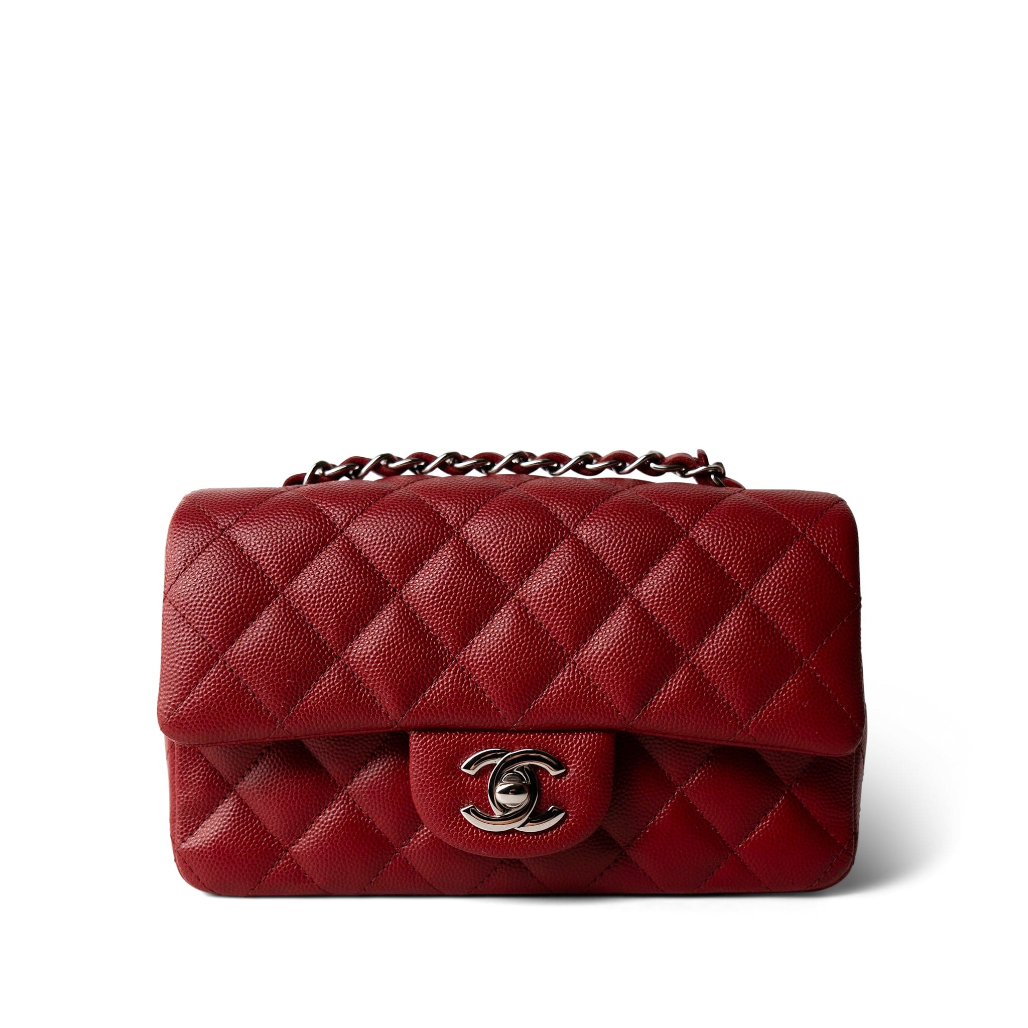 CHANEL Red Caviar Quilted Mini Rectangular Flap Silver Hardware - Redeluxe