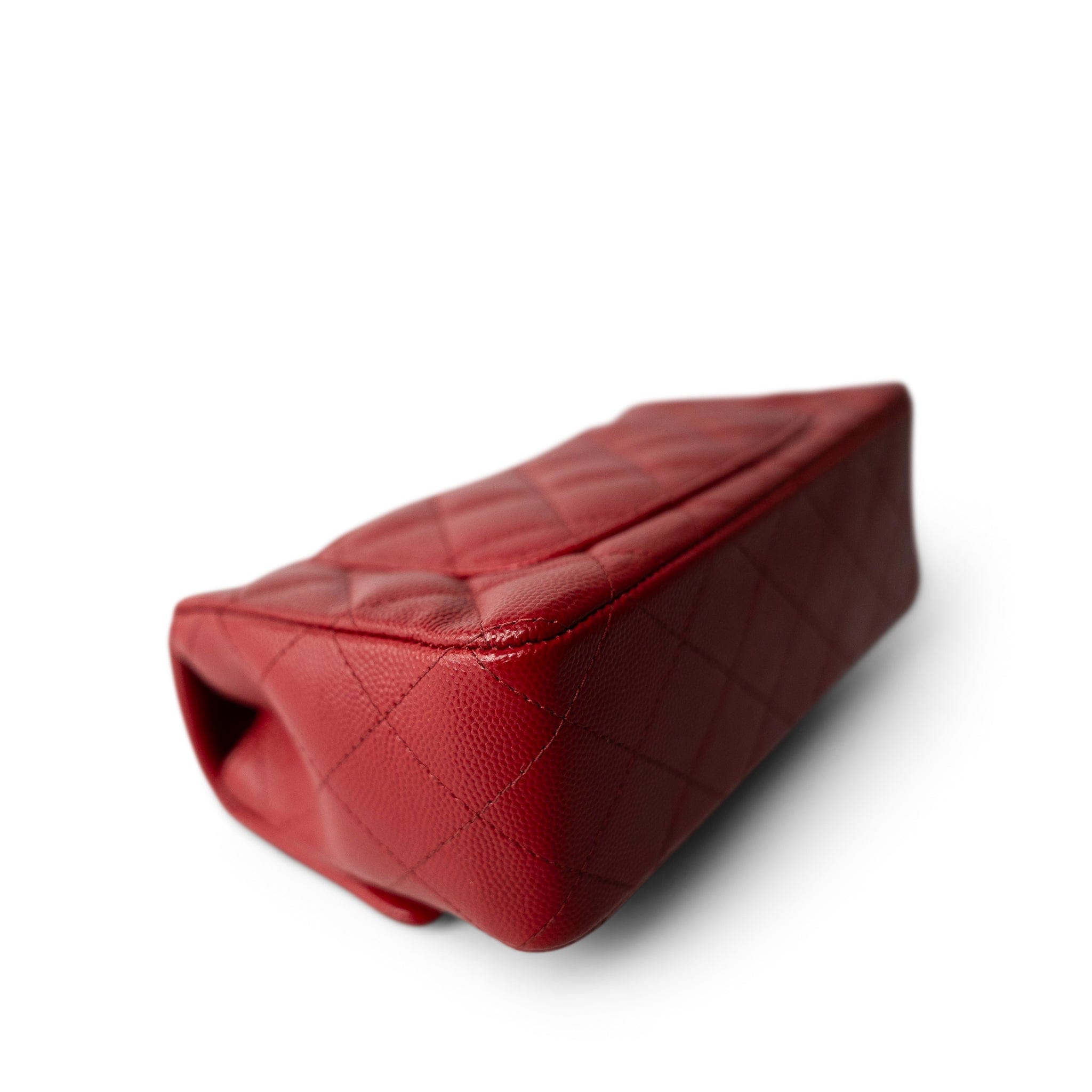 CHANEL Red Caviar Quilted Mini Rectangular Flap Silver Hardware - Redeluxe