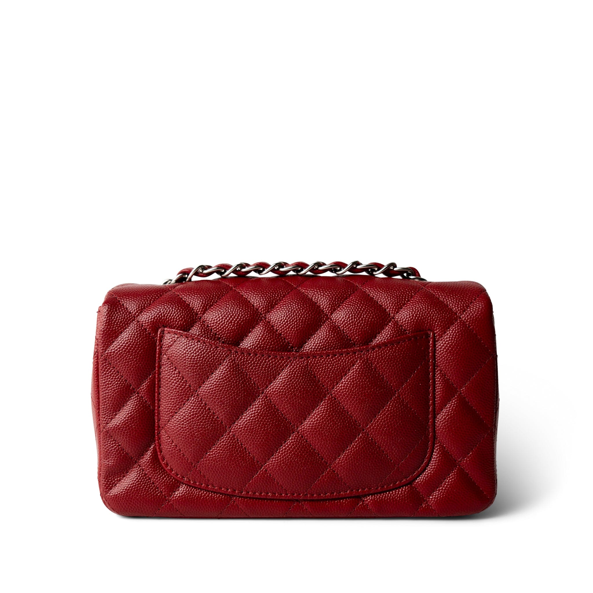 CHANEL Red Caviar Quilted Mini Rectangular Flap Silver Hardware - Redeluxe
