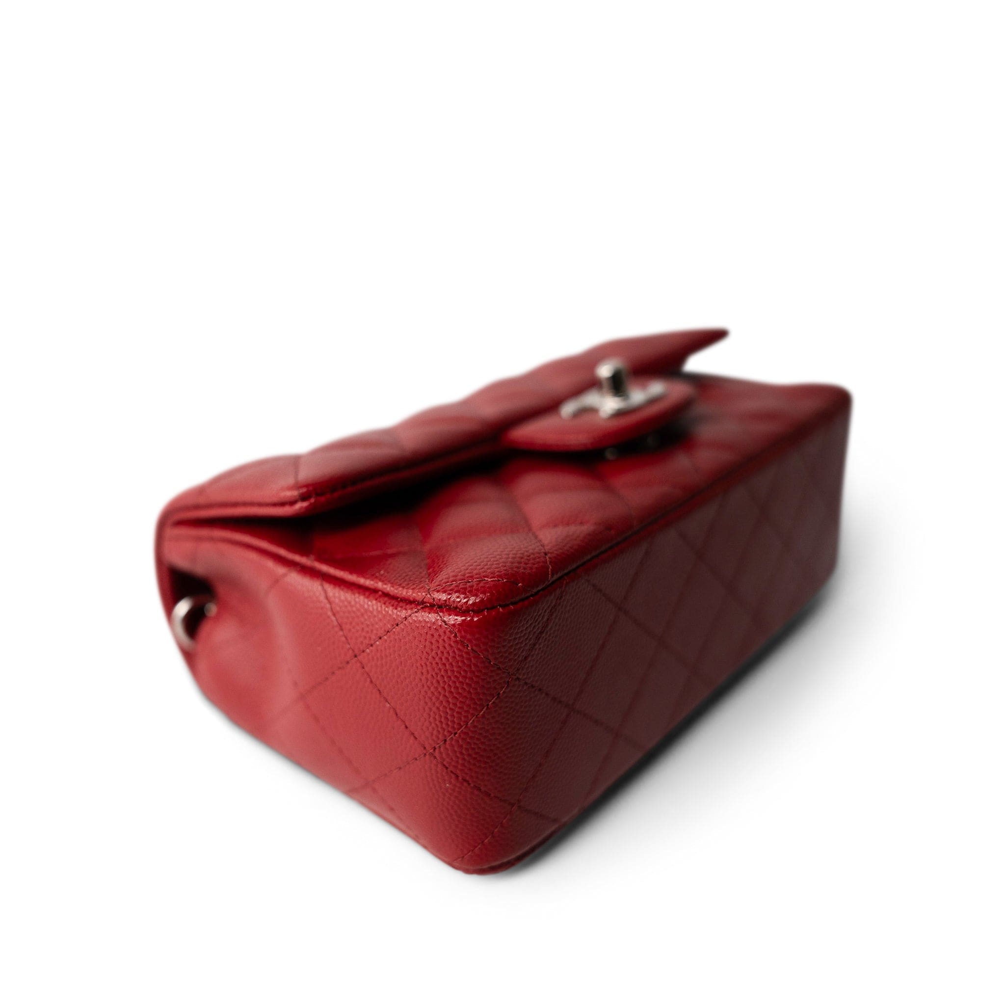 CHANEL Red Caviar Quilted Mini Rectangular Flap Silver Hardware - Redeluxe