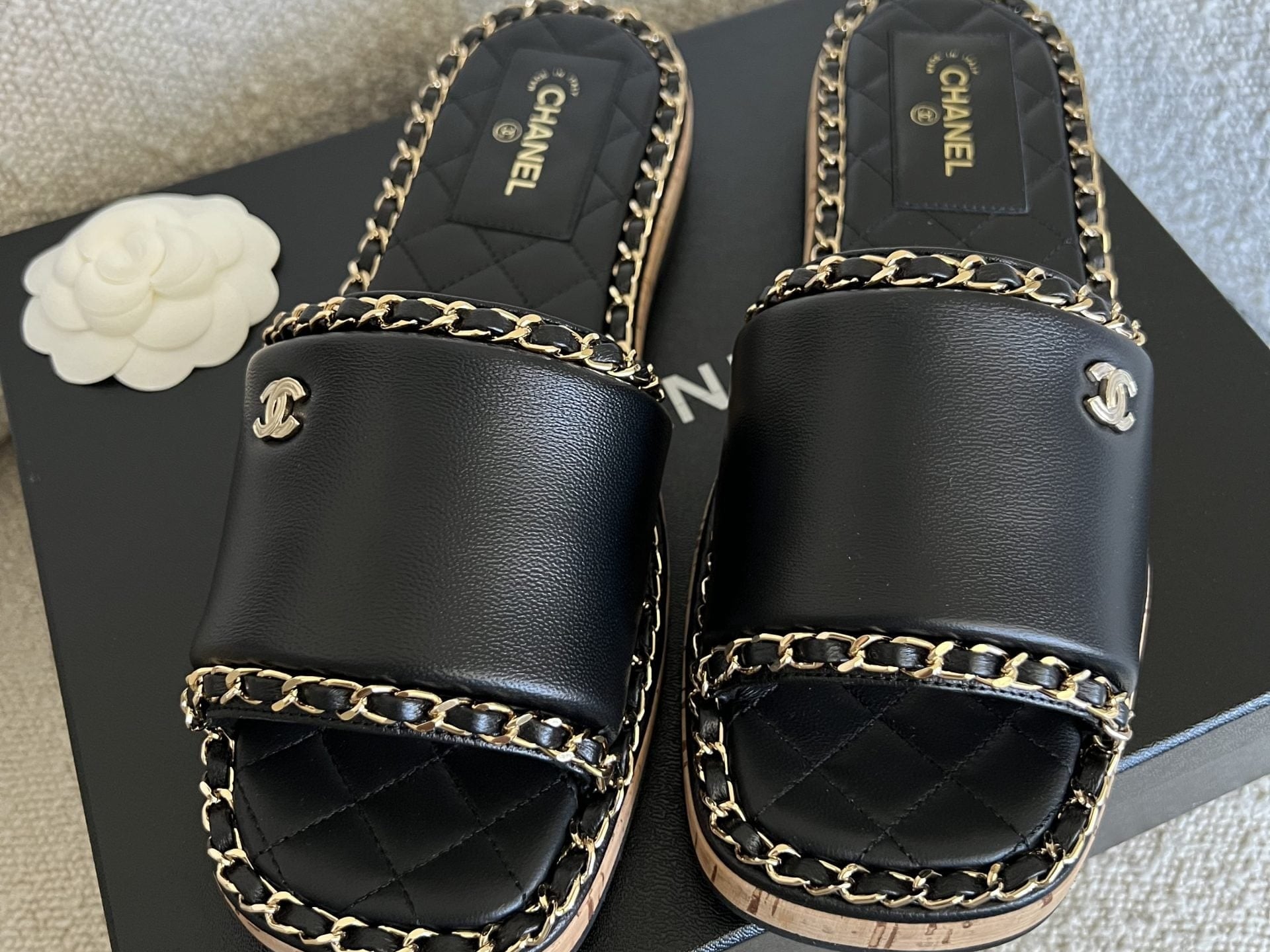 CHANEL Sandals Chanel CC Espadrille Slip On Sandals Black - 39 - Redeluxe