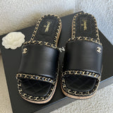 CHANEL Sandals Chanel CC Espadrille Slip On Sandals Black - 39 - Redeluxe