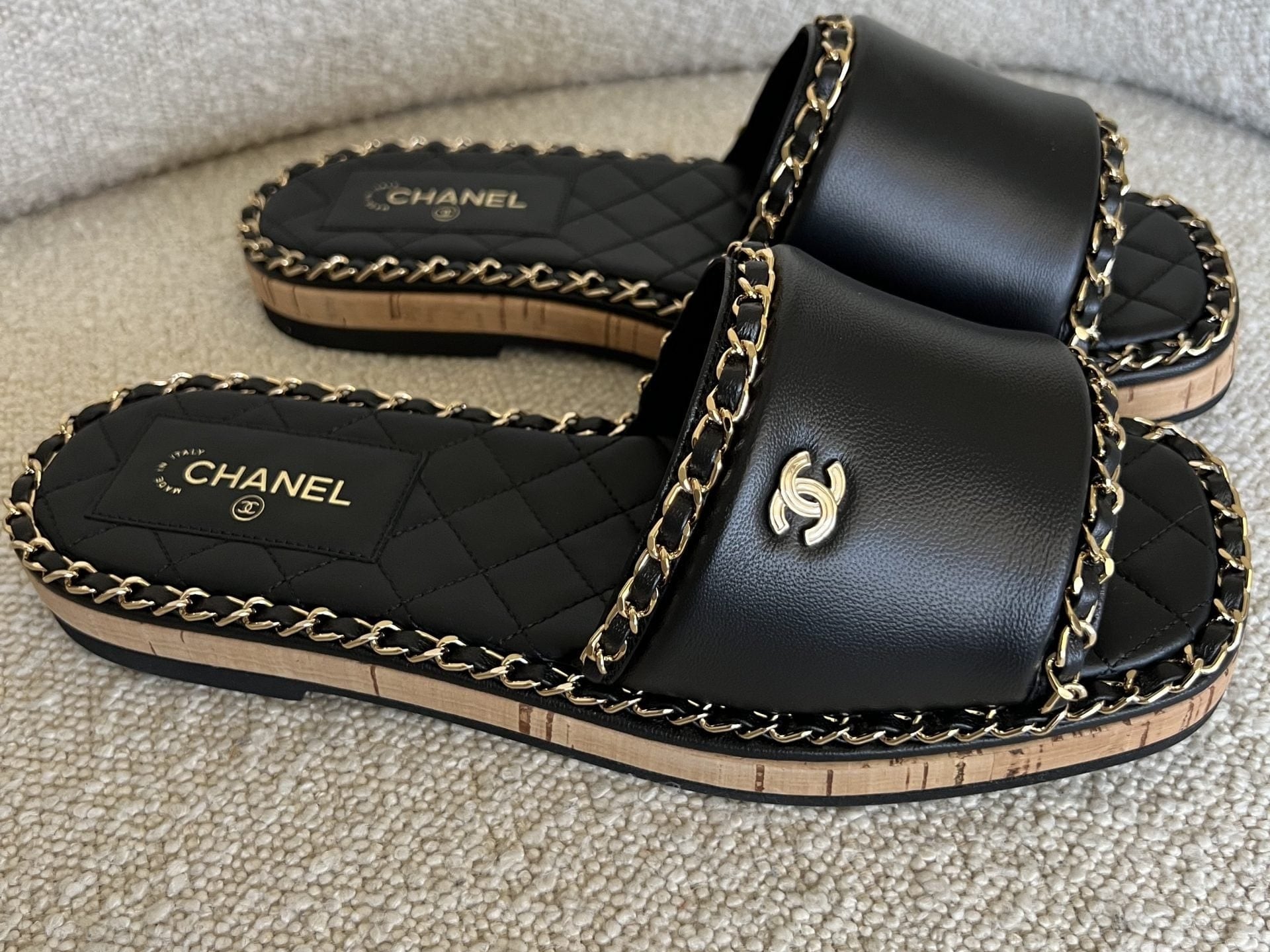CHANEL Sandals Chanel CC Espadrille Slip On Sandals Black - 39 - Redeluxe