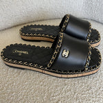 CHANEL Sandals Chanel CC Espadrille Slip On Sandals Black - 39 - Redeluxe