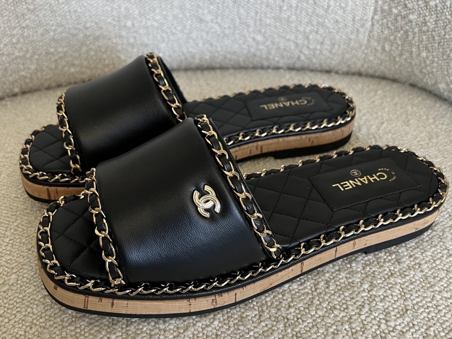 CHANEL Sandals Chanel CC Espadrille Slip On Sandals Black - 39 - Redeluxe