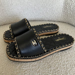 CHANEL Sandals Chanel CC Espadrille Slip On Sandals Black - 39 - Redeluxe