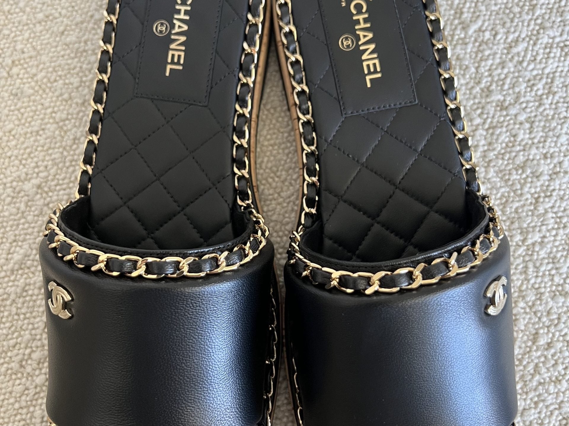 CHANEL Sandals Chanel CC Espadrille Slip On Sandals Black - 39 - Redeluxe