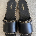 CHANEL Sandals Chanel CC Espadrille Slip On Sandals Black - 39 - Redeluxe
