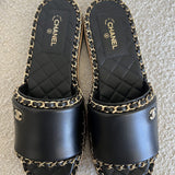 CHANEL Sandals Chanel CC Espadrille Slip On Sandals Black - 39 - Redeluxe