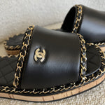 CHANEL Sandals Chanel CC Espadrille Slip On Sandals Black - 39 - Redeluxe